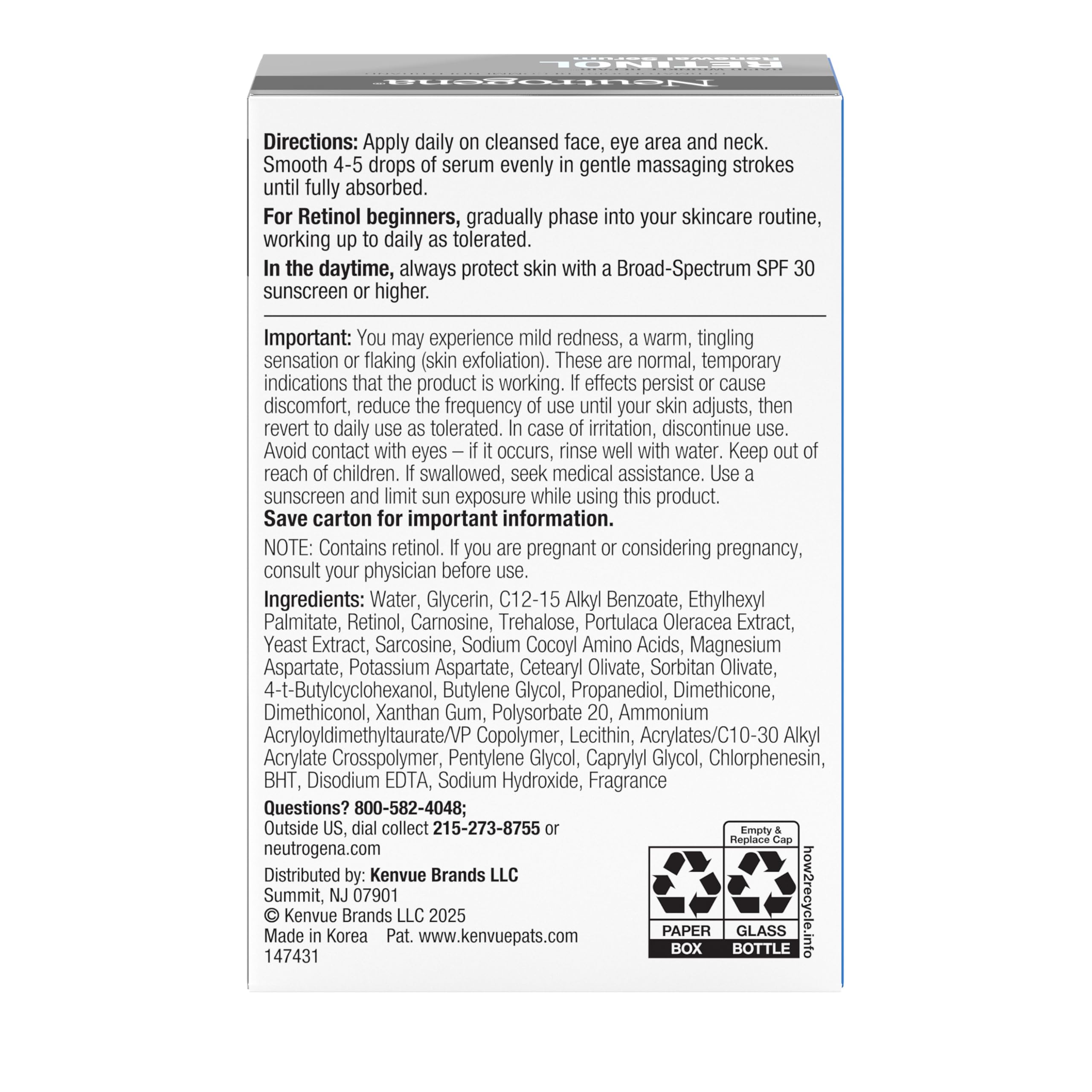 Buy now Neutrogena Rapid Wrinkle Repair Retinol Renewal Serum, Lightweight Anti-Aging Facial Serum with Pure Retinol & Antioxidants to Improve Wrinkles, Dullness & Dark Spots, 1 fl oz at indiglob india