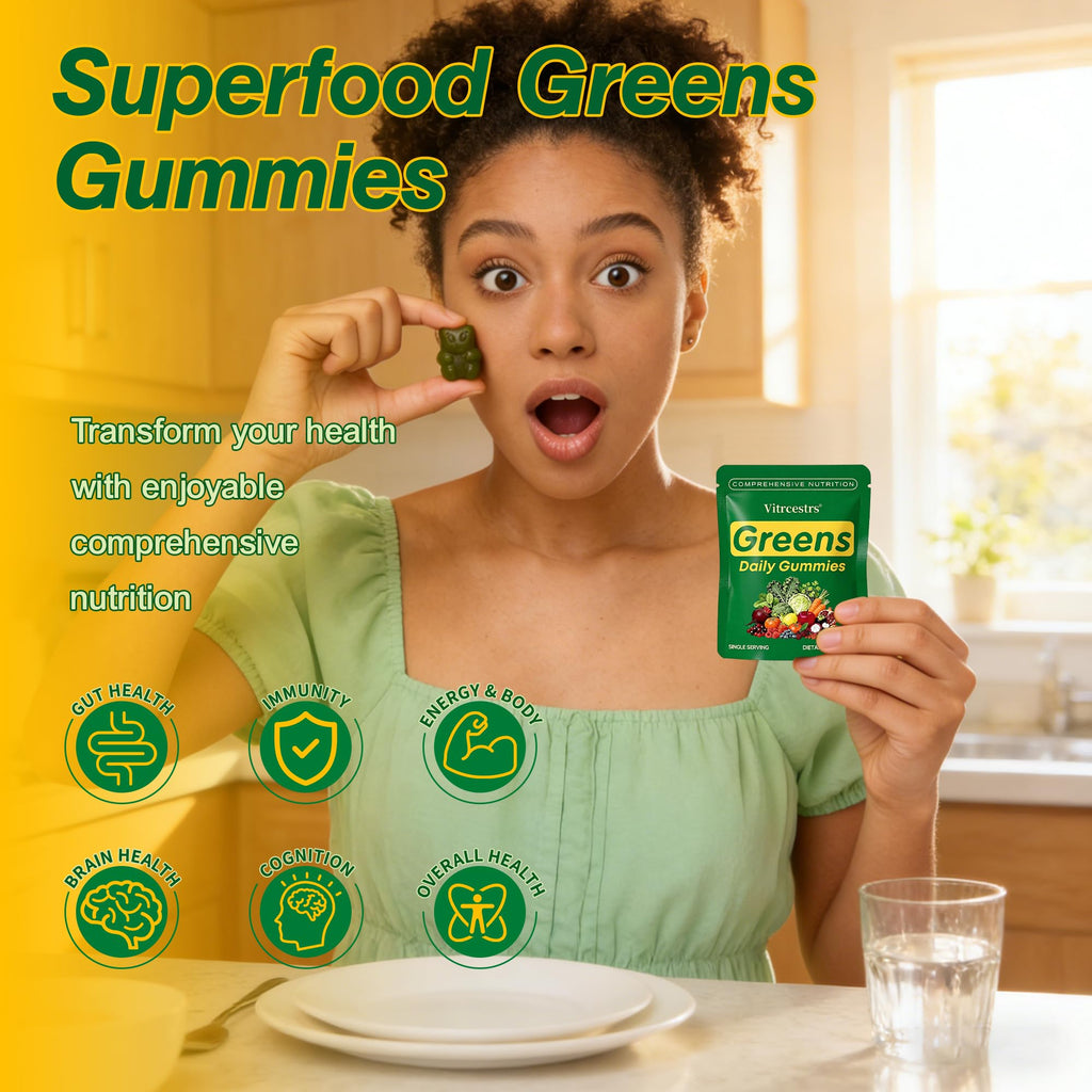 Greens Daily Gummies, Super Greens Gummies for Adults Superfood Multivitamin Gummy with Spirulina, Chlorella, Prebiotic Fiber, Fruit Veggie for Digestive & Gut Health, Adaptogens Supplement, 120 Count