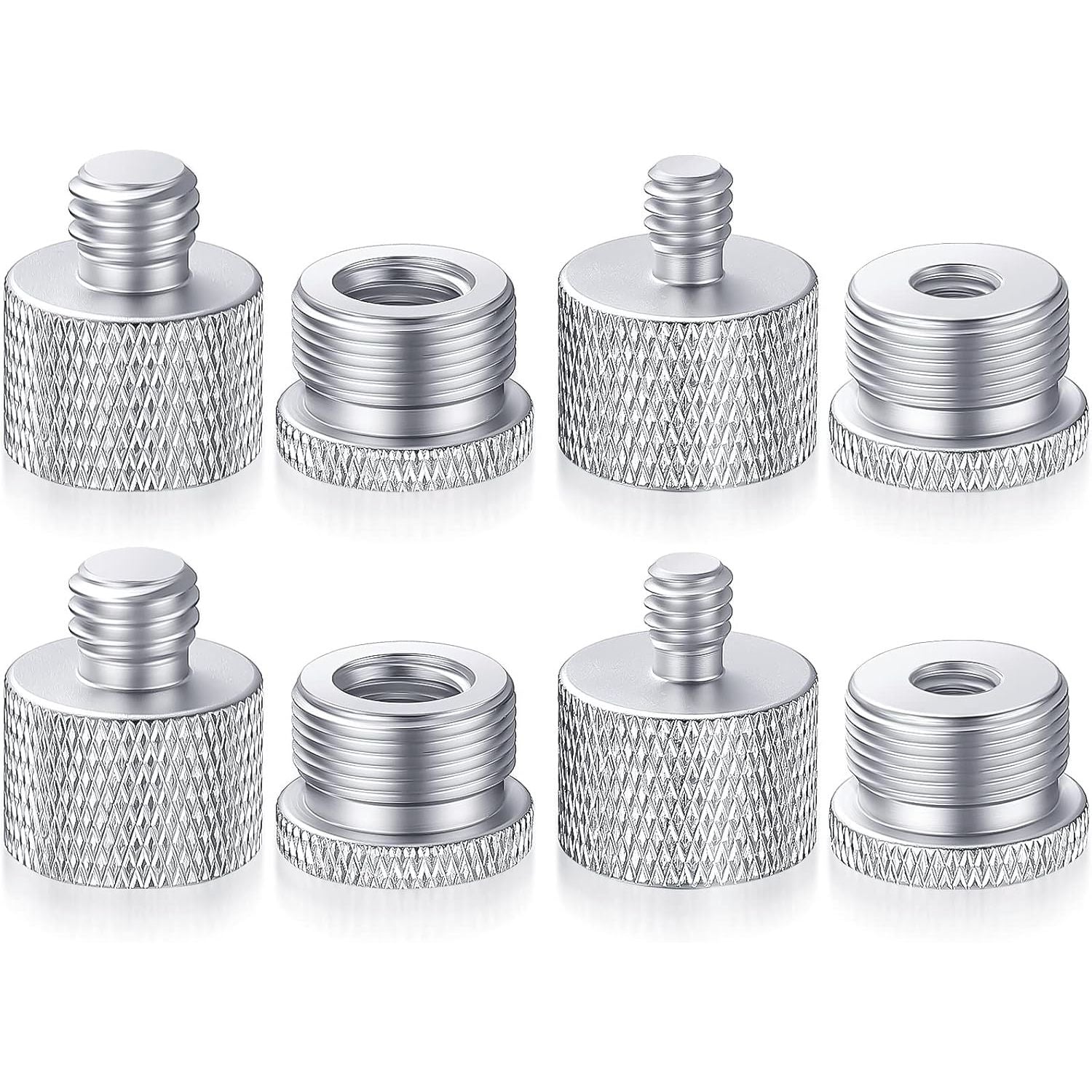 Buy now 8 Pieces Mic Stand Adapter 5/8 Female to 3/8 Male and 3/8 Female to 5/8 Male, 5/8 Female to 1/4 Male and 1/4 Female to 5/8 Male Screw Thread Adapter Mic Thread Adapter Set for Microphone (Black) Silver at indiglob india