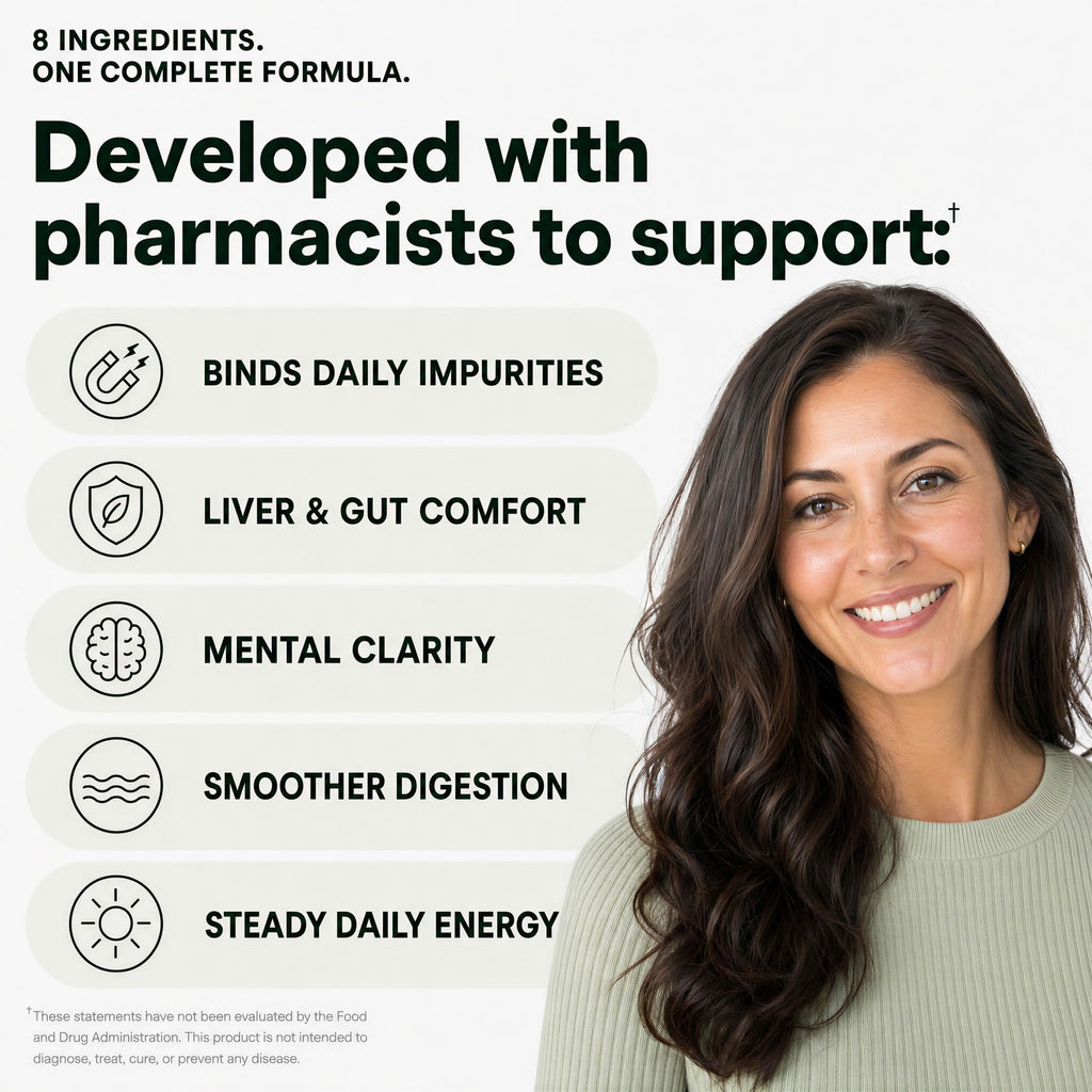 Zeolite Detox Binder, 8-in-1 Clinoptilolite & Activated Charcoal, 60ct | Natural Detoxification Pathways, Liver Health & Digestive Support: Milk Thistle & NAC