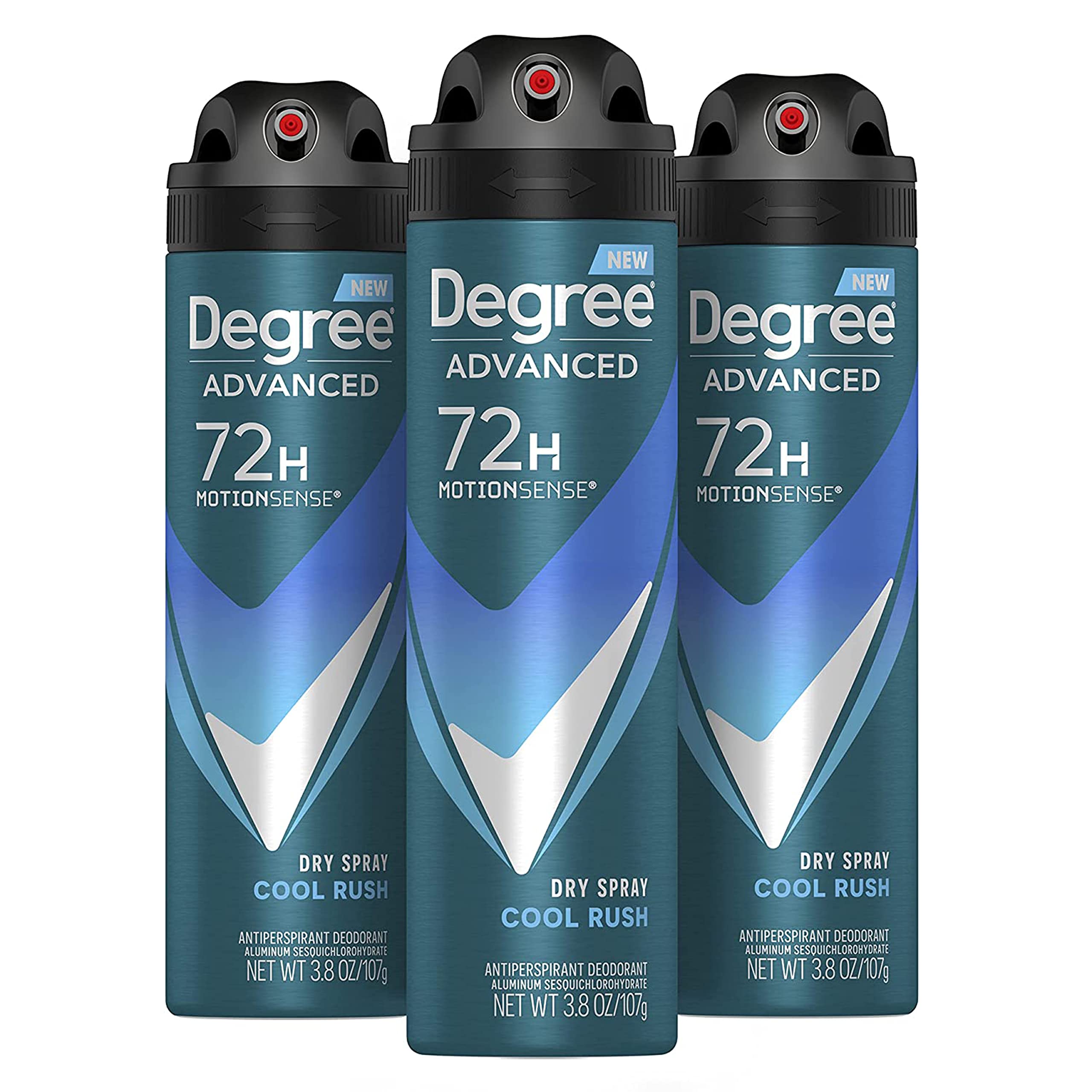 Degree Antiperspirant Deodorant Dry Spray Cool Rush 3.8 oz 3 Count | 72-Hour Sweat and Odor Protection For Men With Body Heat Activated® Technology
