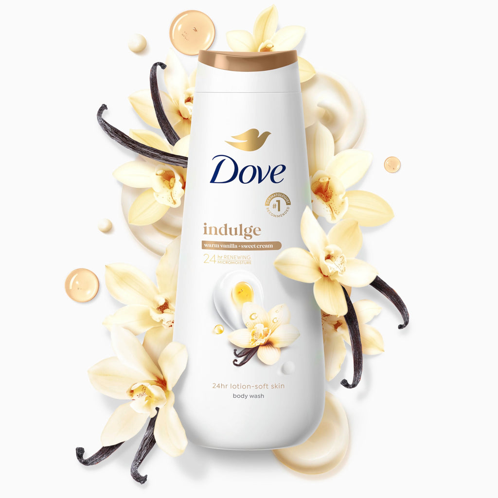 Dove Body Wash Warm Vanilla & Sweet Cream 20 oz, Sulfate Free | Dove Warm Vanilla & Sweet Cream Body Wash nourishes skin with rich vanilla scent and MicroMoisture technology.