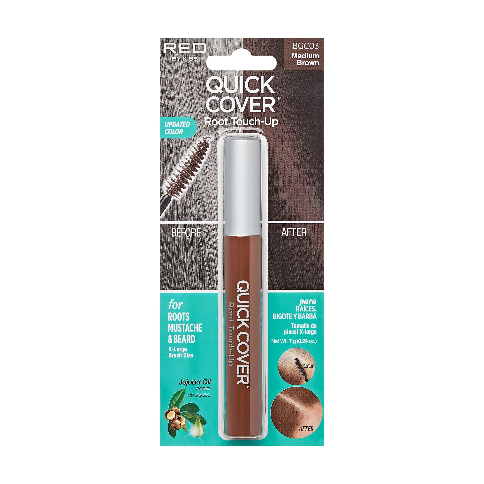 RED by KISS Quick Cover Root Touch Up Rescue (Dark Brown), Mascara Natural Water-Resistant Temporary Gray Concealer Cover Up Brush for Hair Mustache & Beard, Formulated with Jojoba Oil