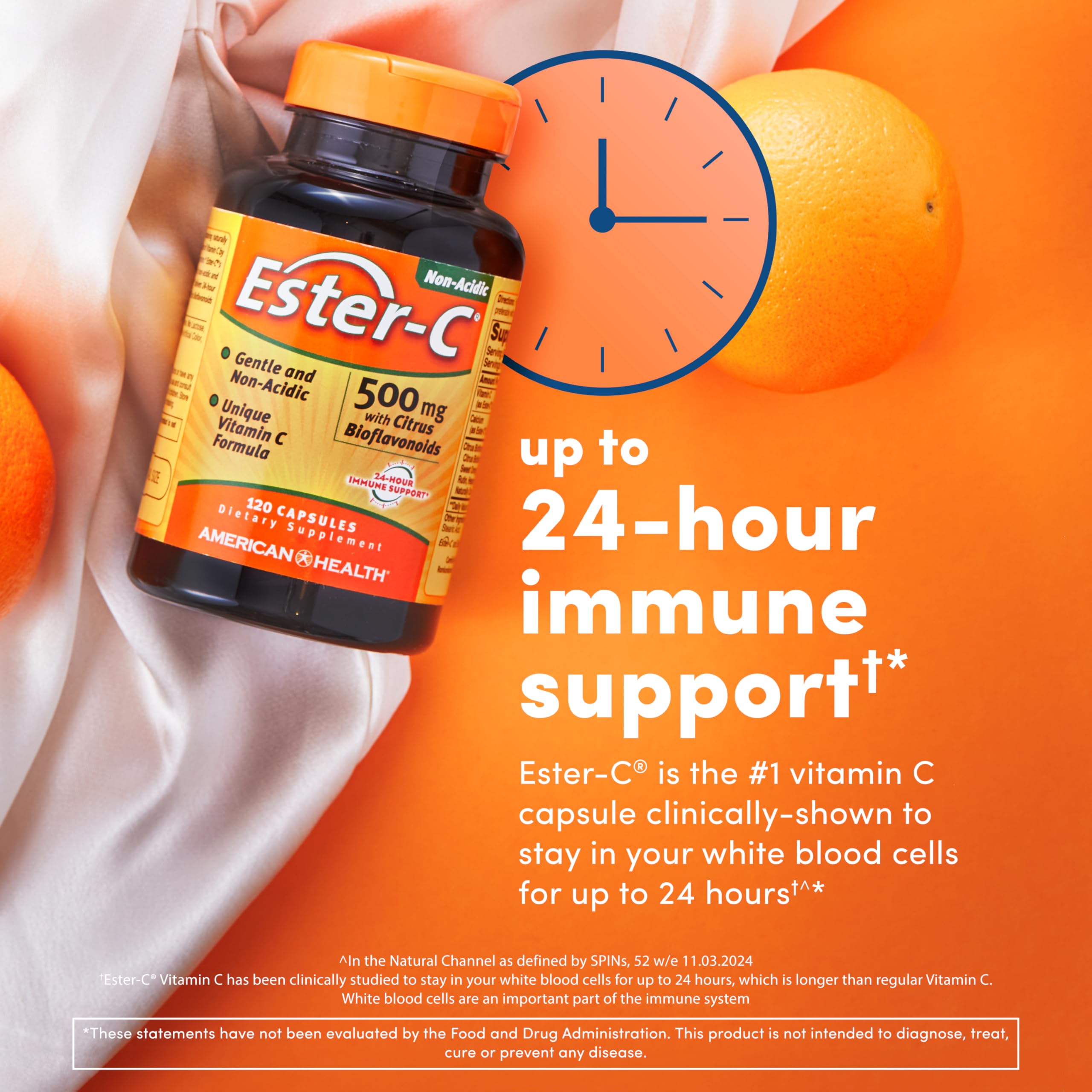 American Health Ester-C with Citrus Bioflavonoids Capsules - Gentle On Stomach, Non-Acidic Vitamin C - 500 mg, 60 Servings, 120 Count