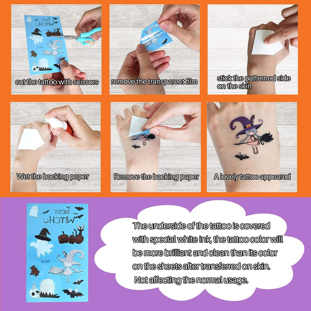 Partywind 10 Sheets Luminous Halloween Temporary Tattoos for Kids, Glow Halloween Decorations Birthday Party Favors Supplies, Halloween Fake Tattoos Goodie Bag Fillers Games Accessories for Party