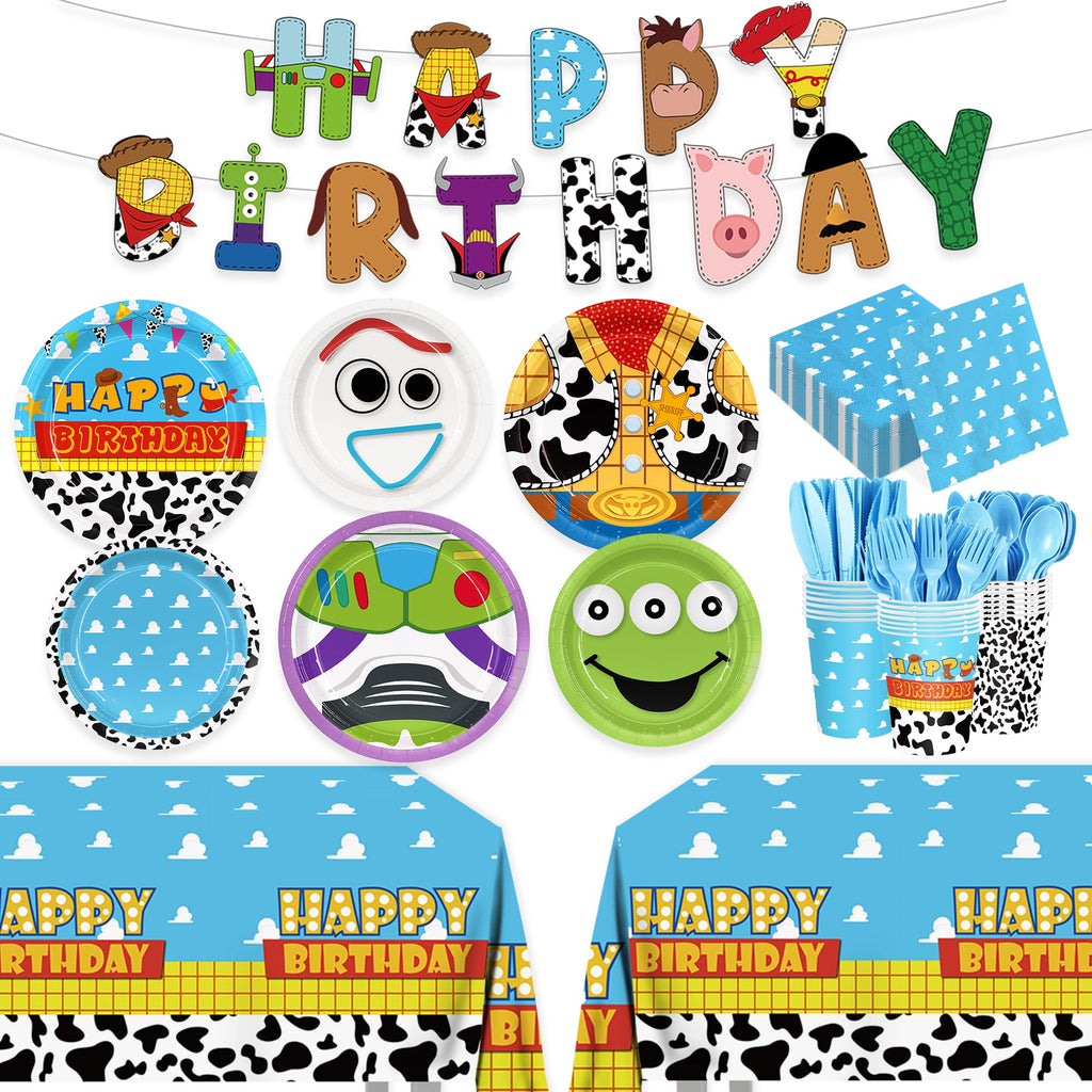 171pcs Toy Birthday Party Supplies Include Paper Plates Napkins Cups Banner