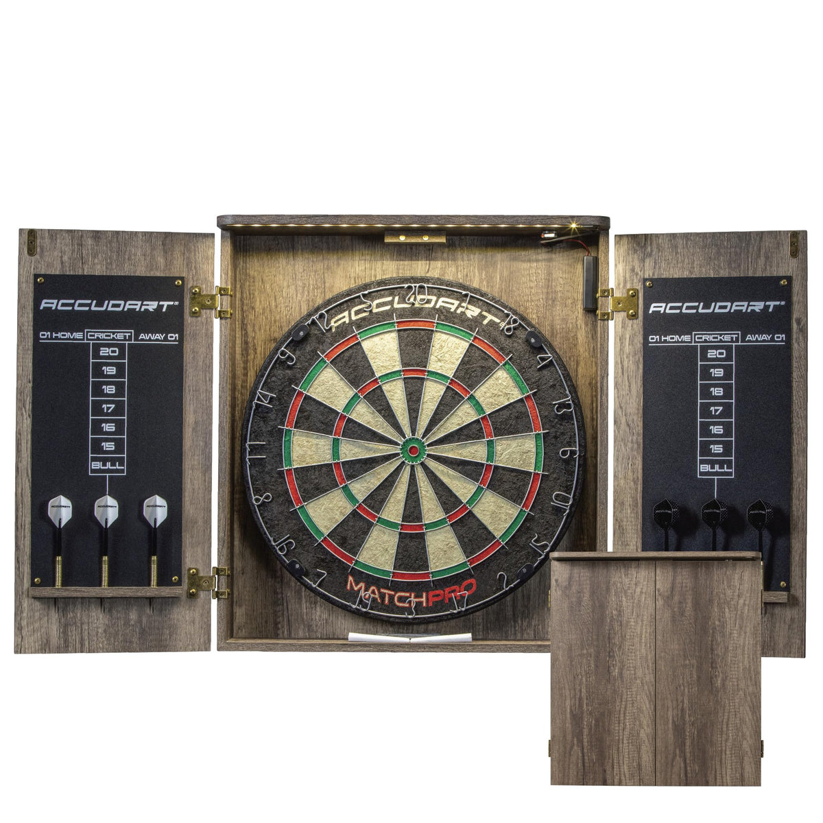 Accudart Match Pro Dartboard Cabinet Set with Auto LED