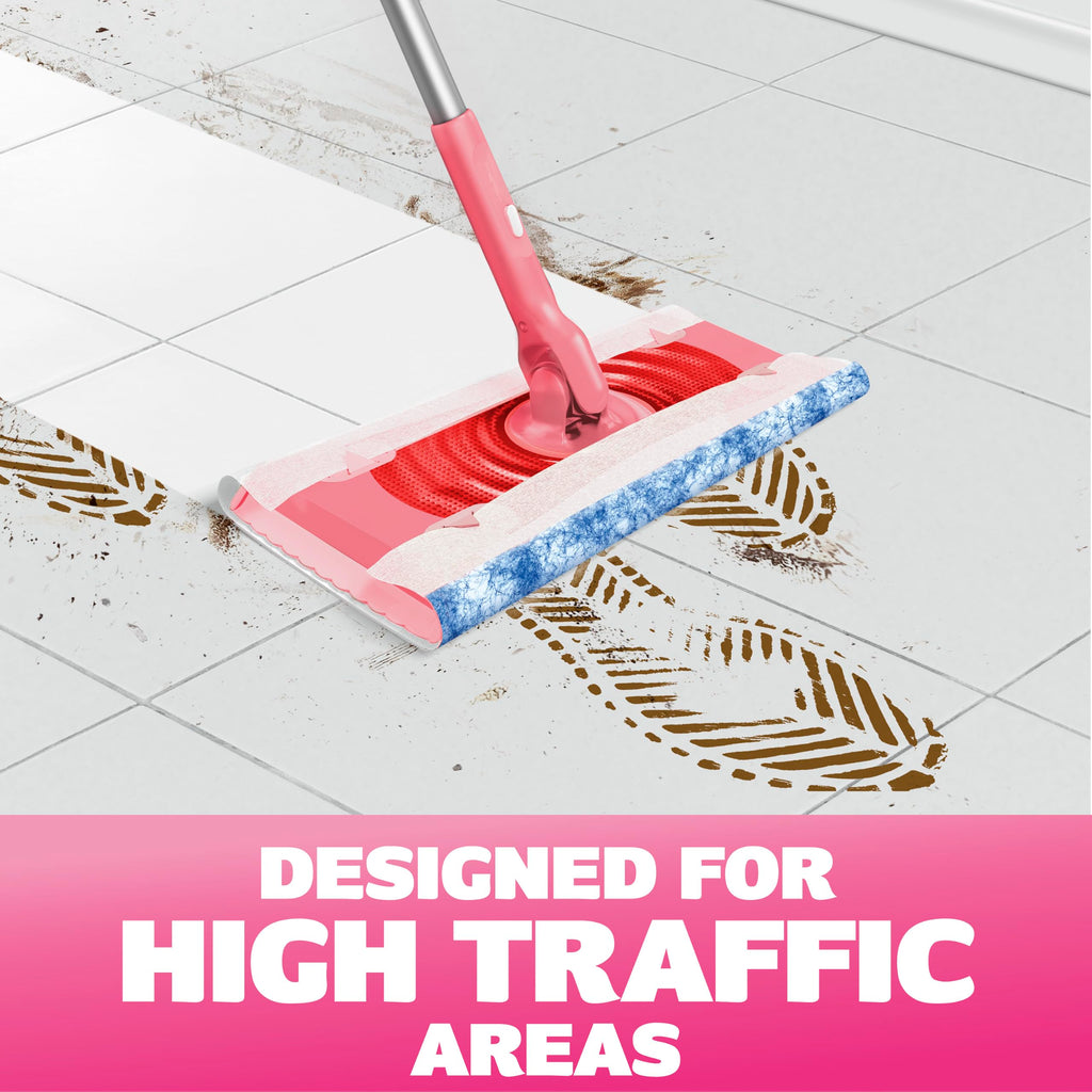 Swiffer Sweep and Mop Deluxe, Limited Edition Pink, 2-in-1 Floor Mopping and Sweeping Kit, Multi-Surface Kit for Floor Cleaning, Includes 1 Sweeper, 5 Heavy Duty Dry Cloths, 3 Heavy Duty Wet Cloths