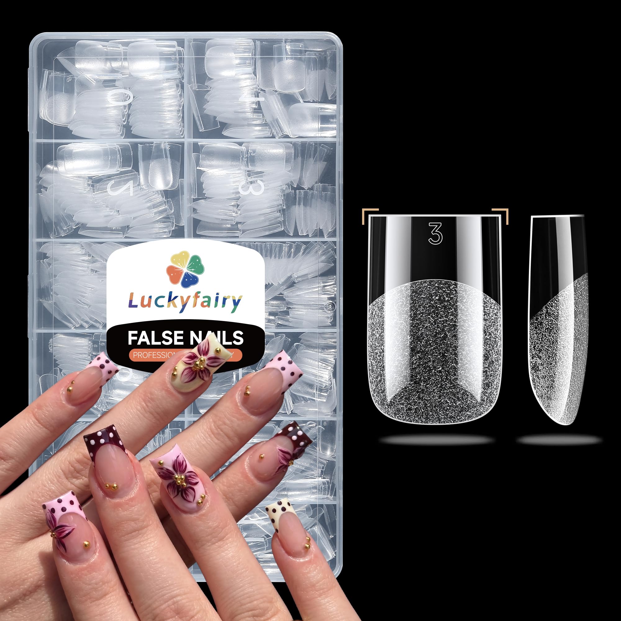 Luckyfairy Square Toe Nail Tips, 504Pcs 15 Sizes Full Cover Press On Toenails for Women, Long Wider Pre-etched Double Matte Fake Toenails for Big Toe Nail Extensions Home DIY Salon Soak Off
