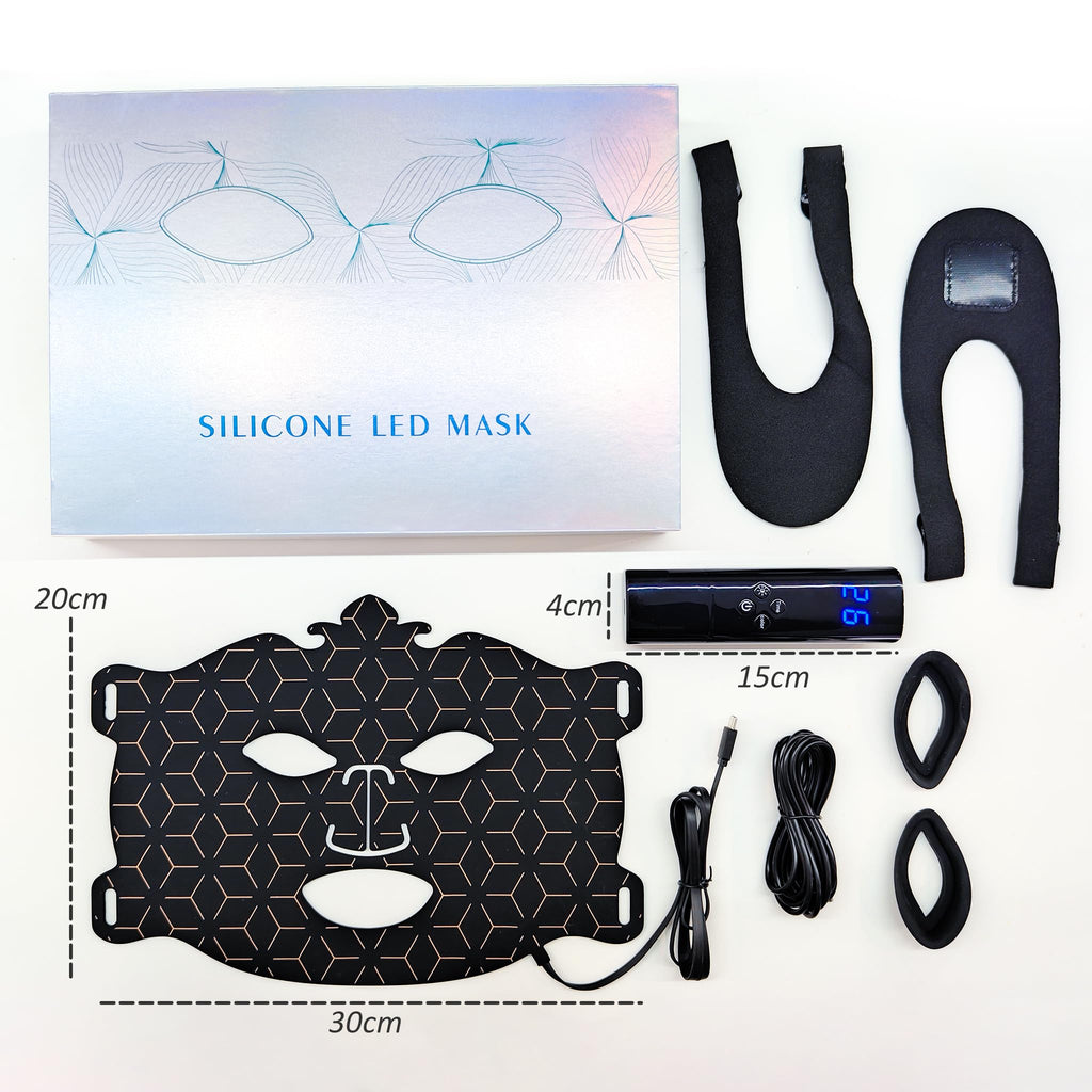 7-1 Colors LED Facial Skin Care Mask,Red Light Mask for Face, Cordless Led Silicone Face Mask Light,Salon or Home,Black.