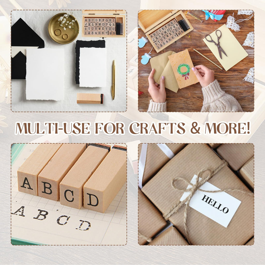 Letter Stamps 36 Pcs with Wooden Storage Box, Premium Alphabet Stamps Set for Crafting, Essential Rubber Letter Stamp Kit for Clay, DIY Cards & Scrapbooking