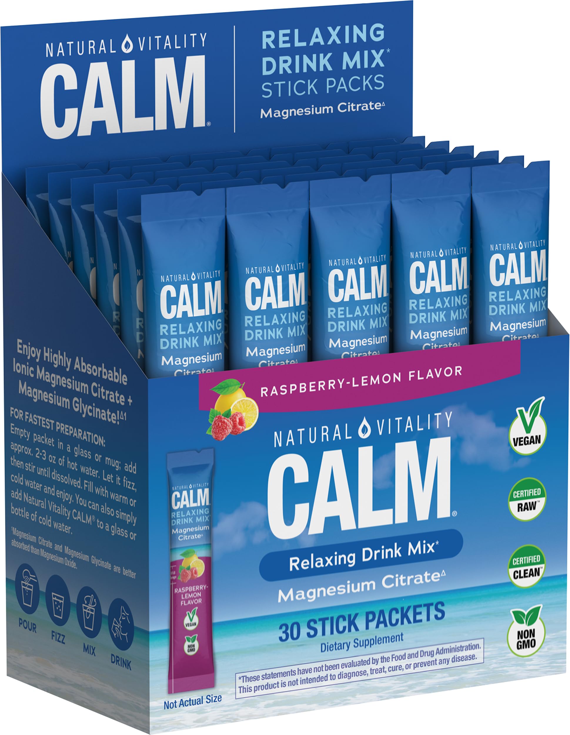 Buy now Natural Vitality Calm Magnesium 16 oz Powder | Relaxing Drink Mix | Cherry Flavored Supplement | 325mg Per Serving | Non-GMO, Gluten-Free & Vegan Calm: Raspberry Lemon Packets 3.6 Ounce (30 Count) (Pack of 1) at indiglob india