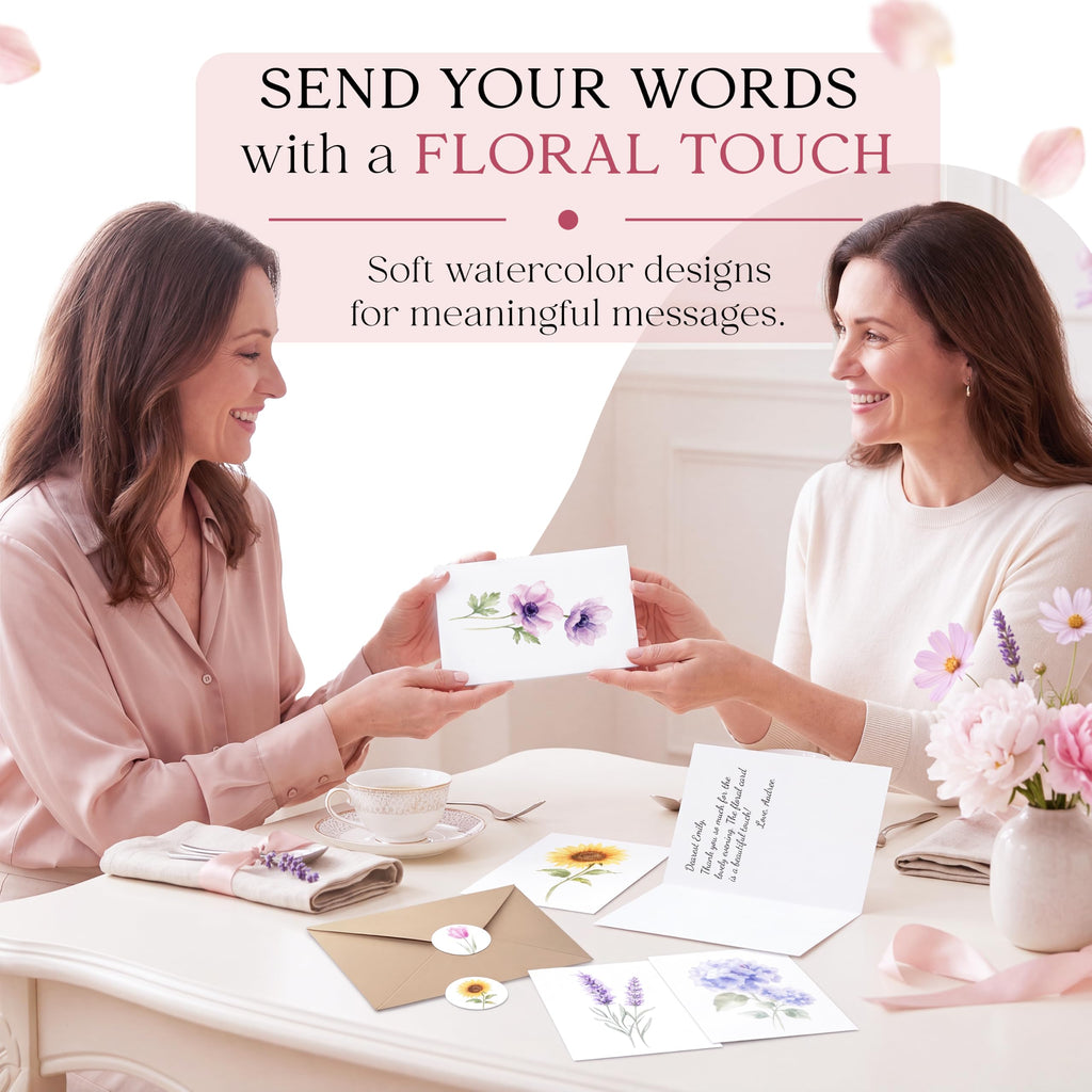 AUDREE Blank Cards with Envelopes, Watercolor Flower 50 Pack 3.5x5 inches