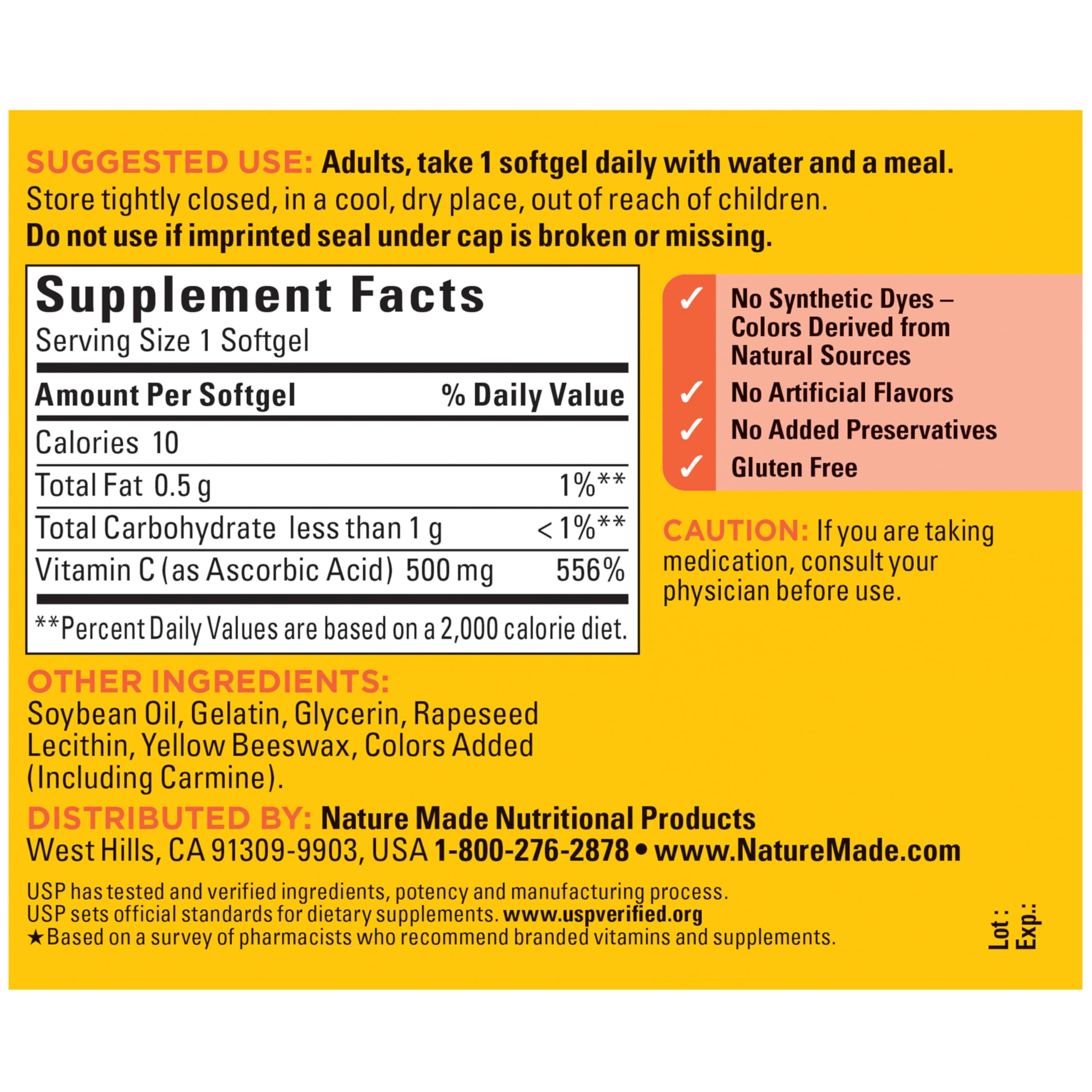 Nature Made Vitamin C 500 mg for Daily Immune Support, 60 Softgels | Dietary Vitamin C Supplement for Immune Support and Antioxidant Support, 60 Day Supply