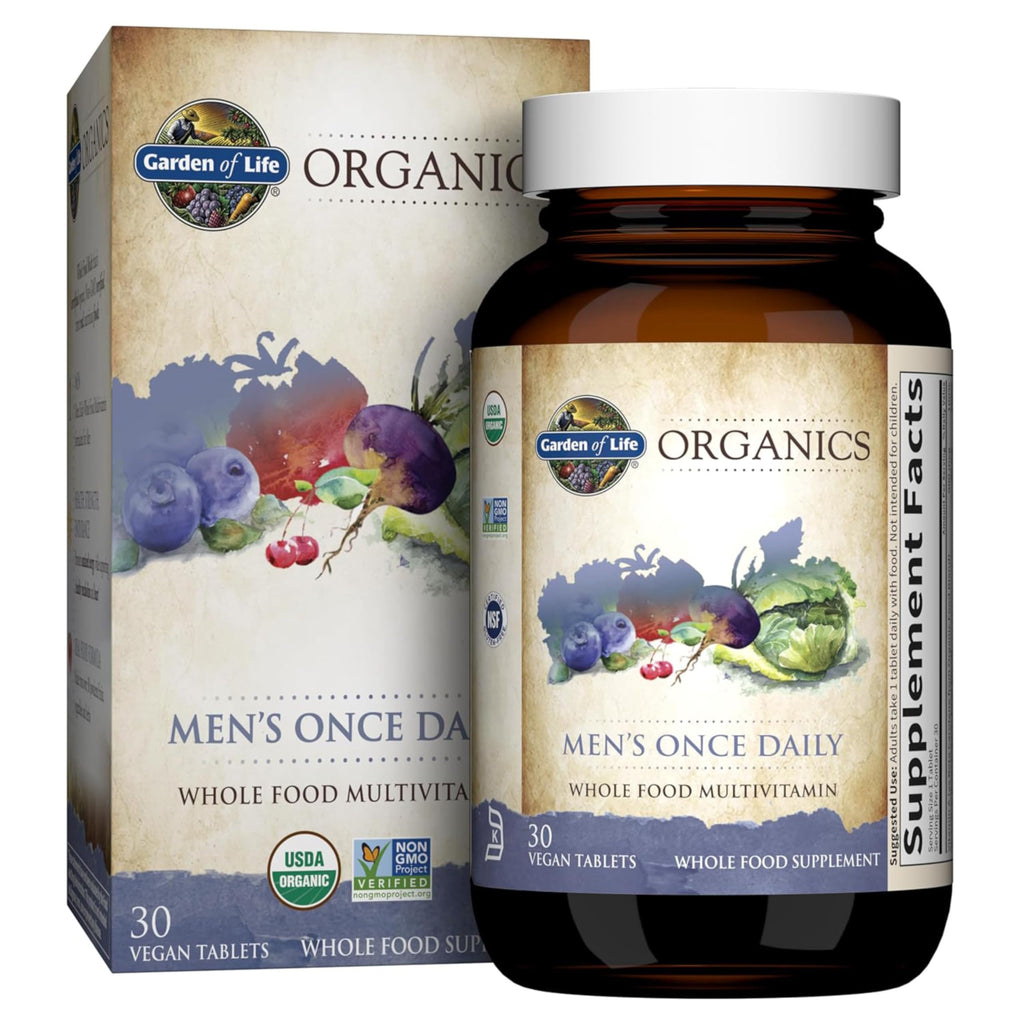 Garden of Life Once Daily Whole Food Multivitamin for Men, Organic Mens Vitamins & Minerals, Vitamin C, Zinc, Vegan, for Health & Well-Being, 60 Tablets | Organic Mens Vitamins & Minerals, Vitamin C, Zinc, Vegan, For Health & Well-Being, Whole Food