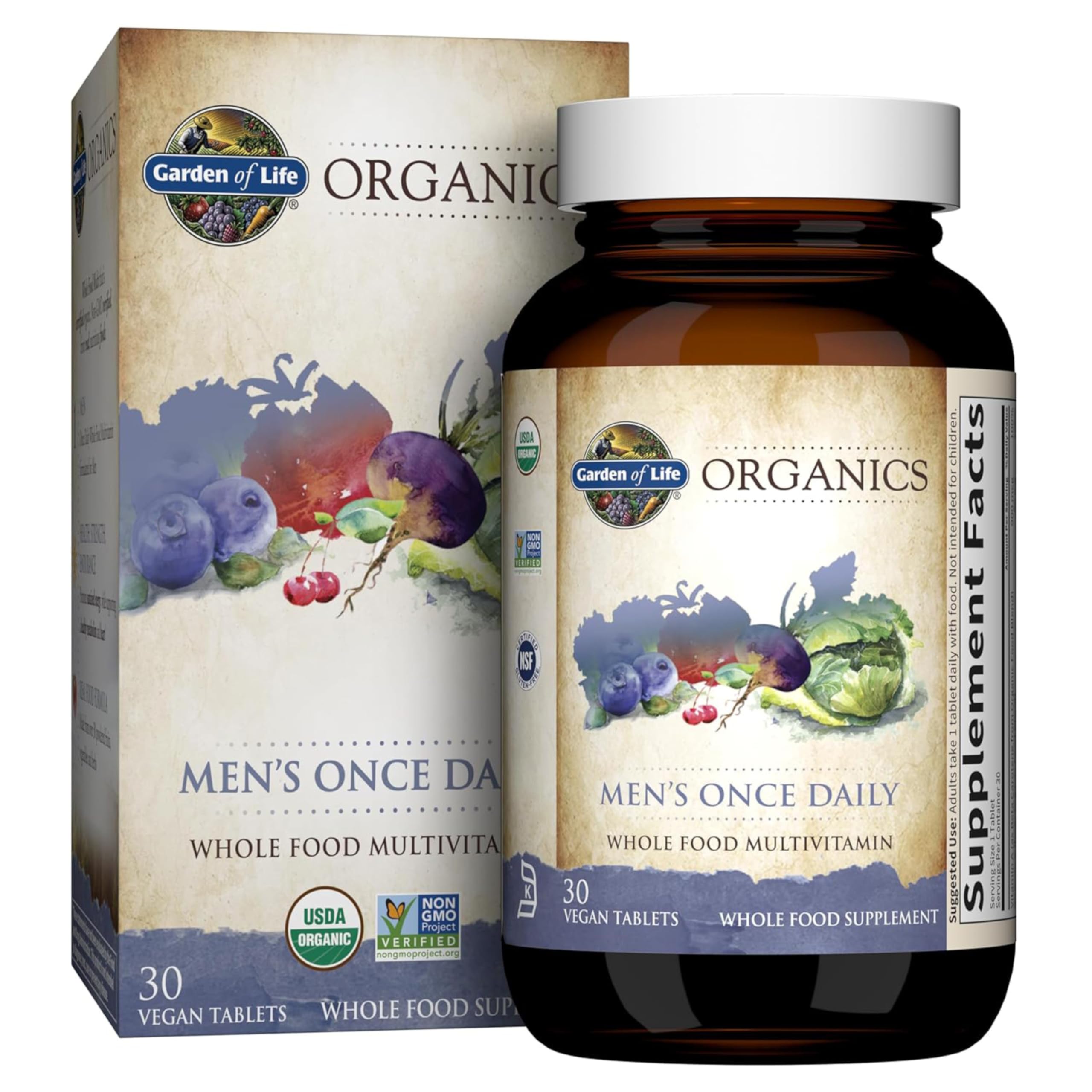 Garden of Life Once Daily Whole Food Multivitamin for Men, Organic Mens Vitamins & Minerals, Vitamin C, Zinc, Vegan, for Health & Well-Being, 60 Tablets | Organic Mens Vitamins & Minerals, Vitamin C, Zinc, Vegan, For Health & Well-Being, Whole Food