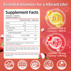 Vitamin D3 K2 Gummies, 5000 IU D3 + 100mcg K2, 90 Count | D3 K2 Supplement with MK-7, Sugar Free Vegan Gummies, Supports Bone Health for Adults, Lychee Flavor