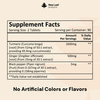 Turmeric Tablets with Black Pepper & Ginger - Curcumin - 180 Turmeric and Black Pepper Tablets (3 Month) High Strength Active Turmeric Supplements Not Capsules, by New Leaf