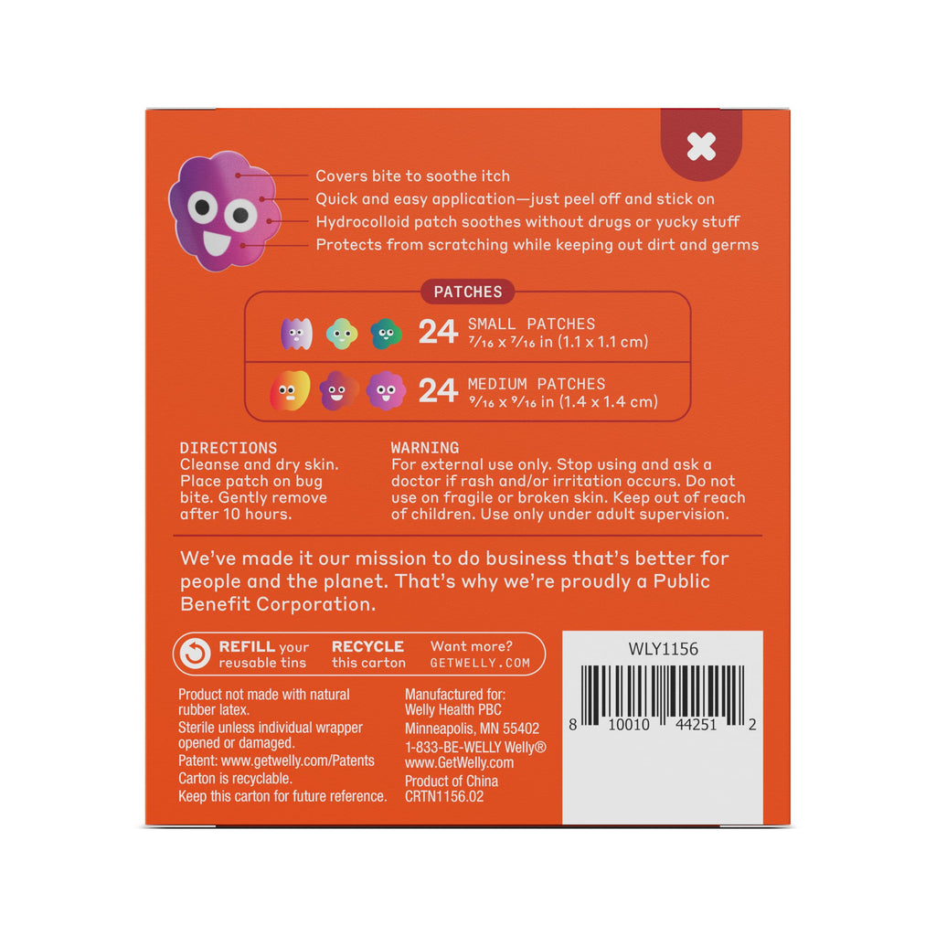 Welly Bug Bite Relief Patches Refill Carton | Drug-Free Hydrocolloid Calms Itching and Prevents Picking | 48 Count