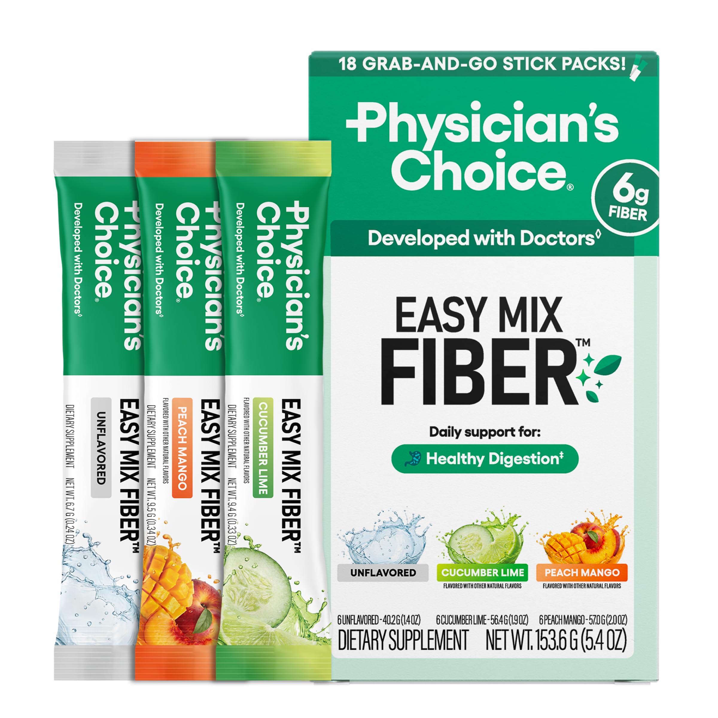 Physician's CHOICE Easy Mix Fiber for GLP-1 Support - No Grit & Sugar Free - Daily Prebiotic Soluble Fiber Powder Supplement - Digestive Health & Regularity - for Women and Men - Unflavored - 7.1oz
