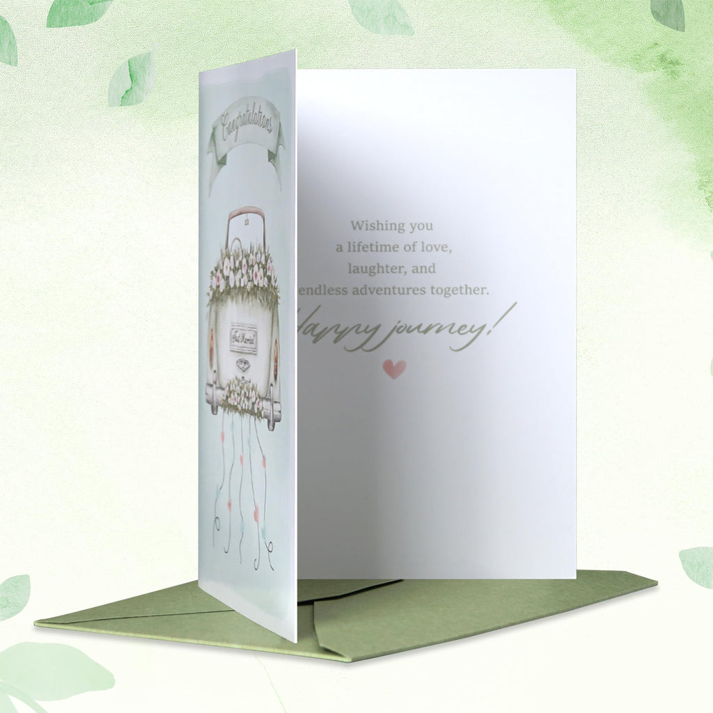 Wedding Card for Bride and Groom-Elegant Bridal Shower & Engagement Card, Congratulations Greeting Card for Bride to Be, Wedding Gifts for Couples(Getaway Car)