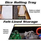 Buy now Monster Wooden Deluxe DND Stat Tracker Case- Compatible with Dungeons and Dragons- Record RPG Character Notes, Attacks, Abilities- Felt Dice Rolling Tray, Notebook, 50 Character Sheets for Gameplay at indiglob india