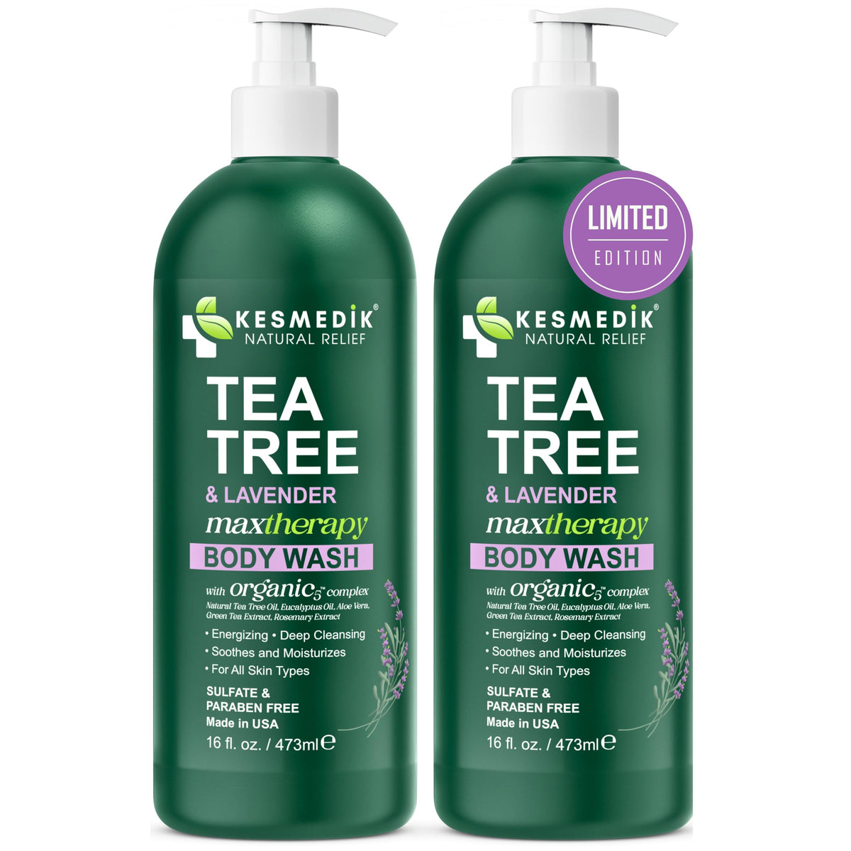 KESMEDIK Tea Tree Oil & Lavender Body Wash MaxTherapy for Skin, 2-Pack