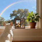 Dog Memorial Gifts for Loss of Pet - Rotating Wooden Frame for 4x6 Photo & Fur Hair Jar - Sympathy Gift for Pet Bereavement, Remembrance Keepsake - Rainbow Bridge Gift for Dog Lovers & Cat Lovers