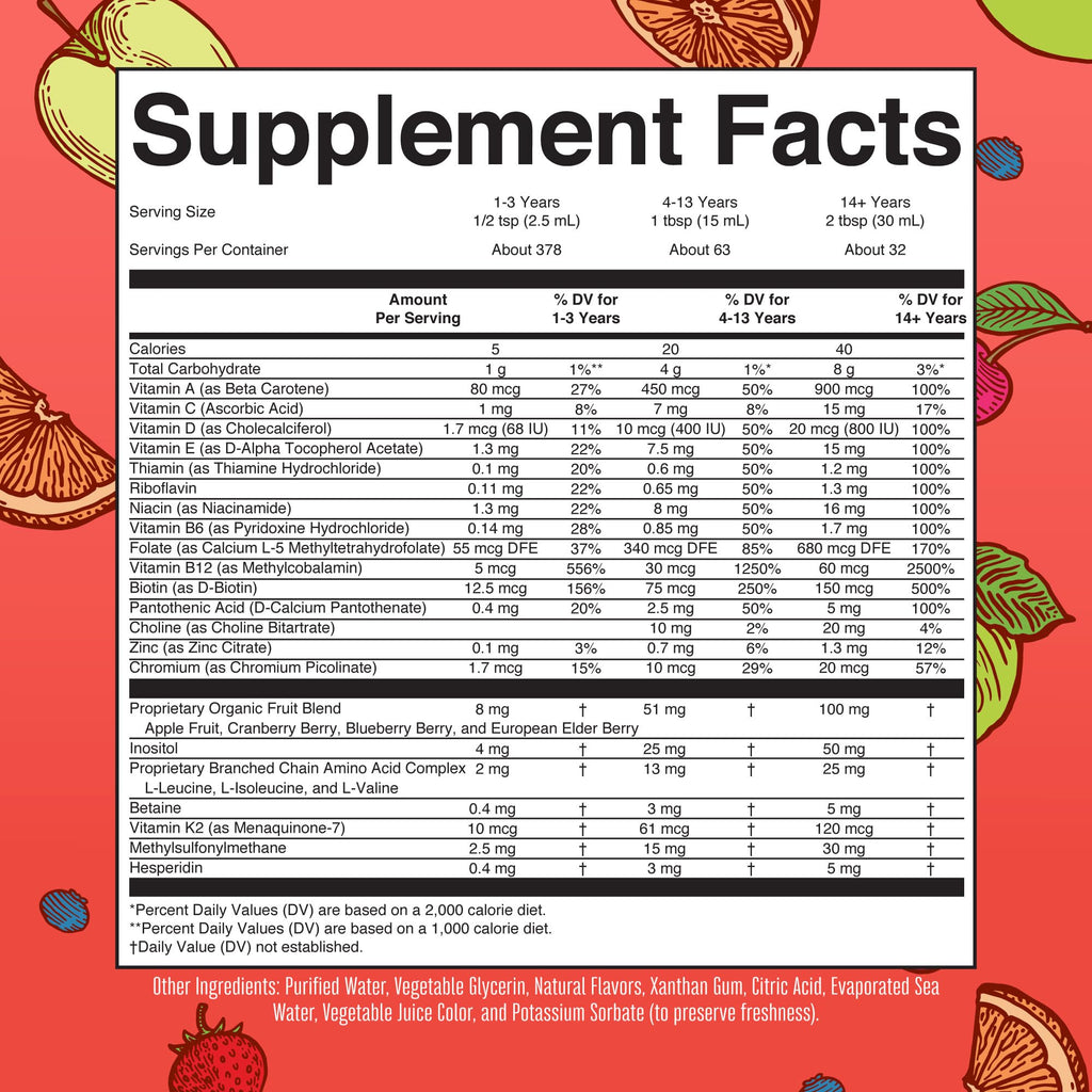 MaryRuth's Liquid Morning Multivitamin Essentials+, 2 Flavors, Vegan, 32oz | Vitamin A C D E B6 B12 Biotin Zinc, Mens Womens Multivitamin, Immune Support, Beauty, Sugar Free, Vegan, Ages 1+