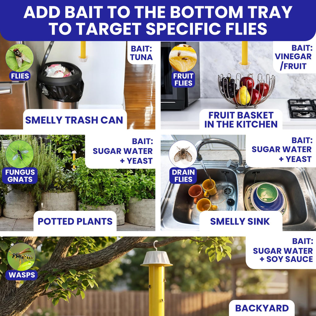 Fly Stick Sticky Fly Traps for Indoors Outdoor 4pk with 12 Ribbons. Non-Toxic Super Sticky Hanging Flies Catcher Paper Tape Strips for Home. Catches all bugs and gnats. Indoor House Flying Insect Trap