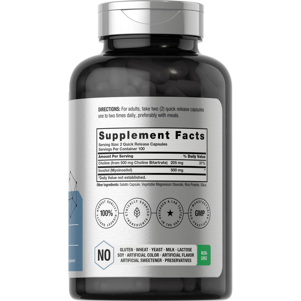 Horbaach Choline Inositol 1000mg Supplement | 200 Capsules
