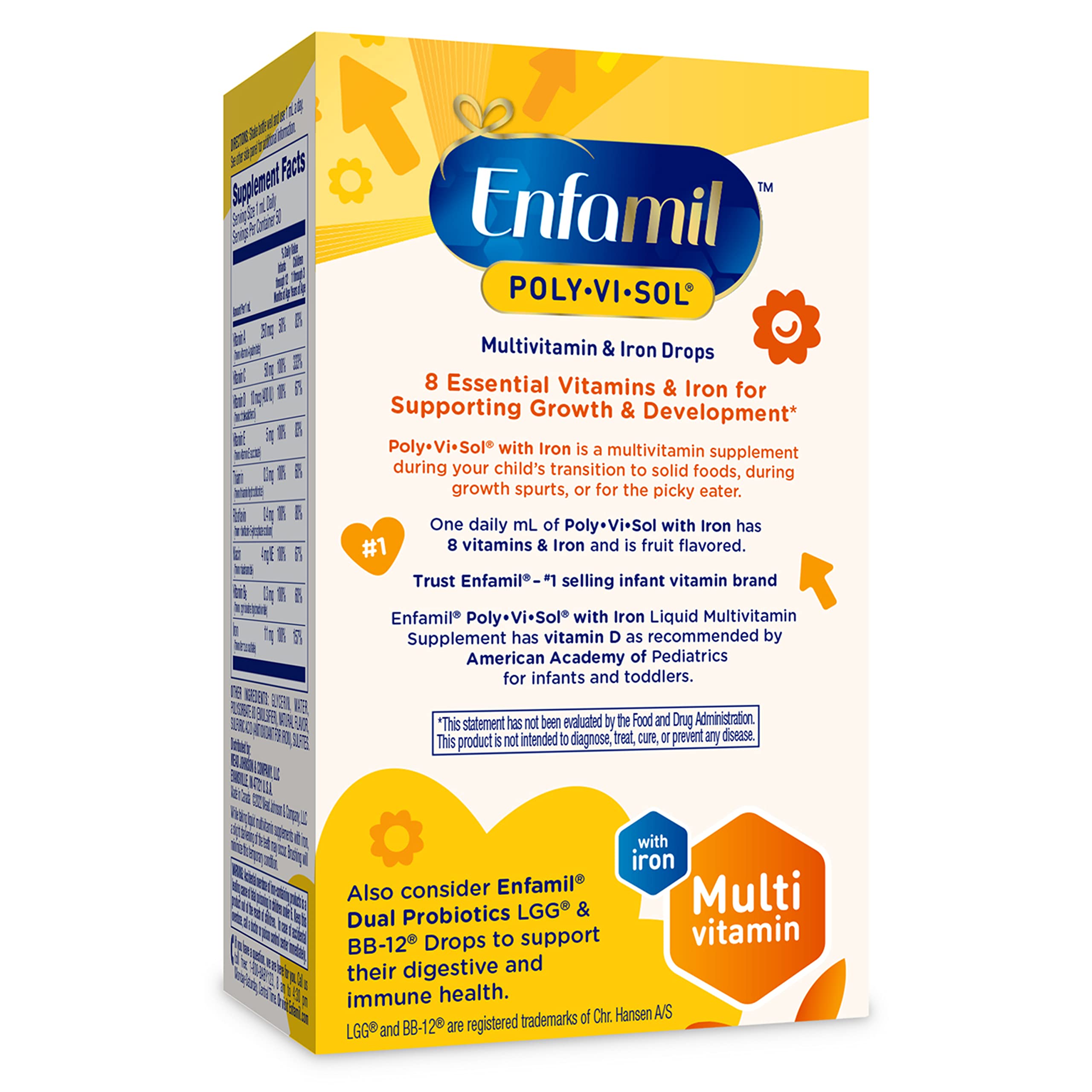 Enfamil Prenatals & Baby Vitamins Poly-Vi-Sol 8 Multi-Vitamins & Iron Supplement Drops for Infants & Toddlers, Supports Growth & Development, 50 mL Dropper Bottle (Pack of 2)