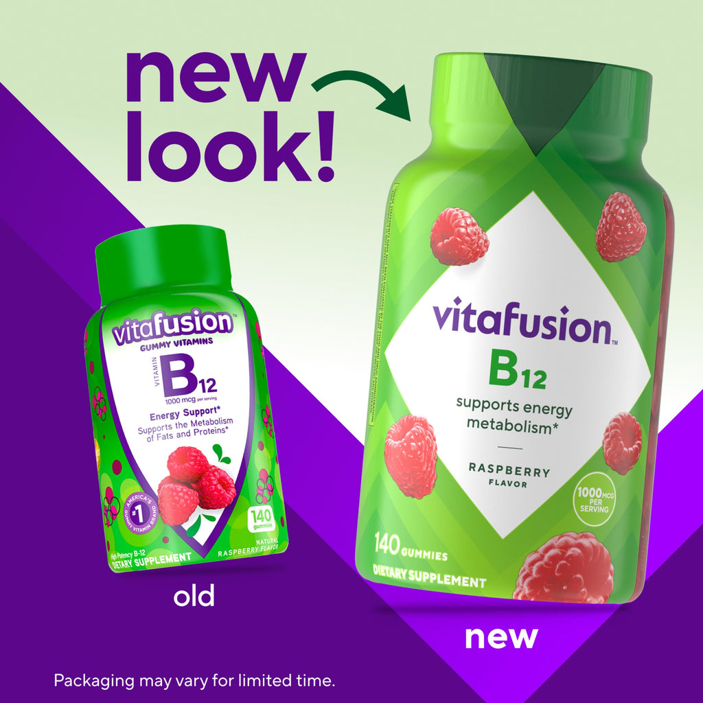 Vitafusion Vitamin B12 Gummies | 1000 mcg | 140 Adult Gummy Vitamins | for Women & Men | Raspberry Flavor | Gluten and Dairy Free Supplement (Pack of 2)