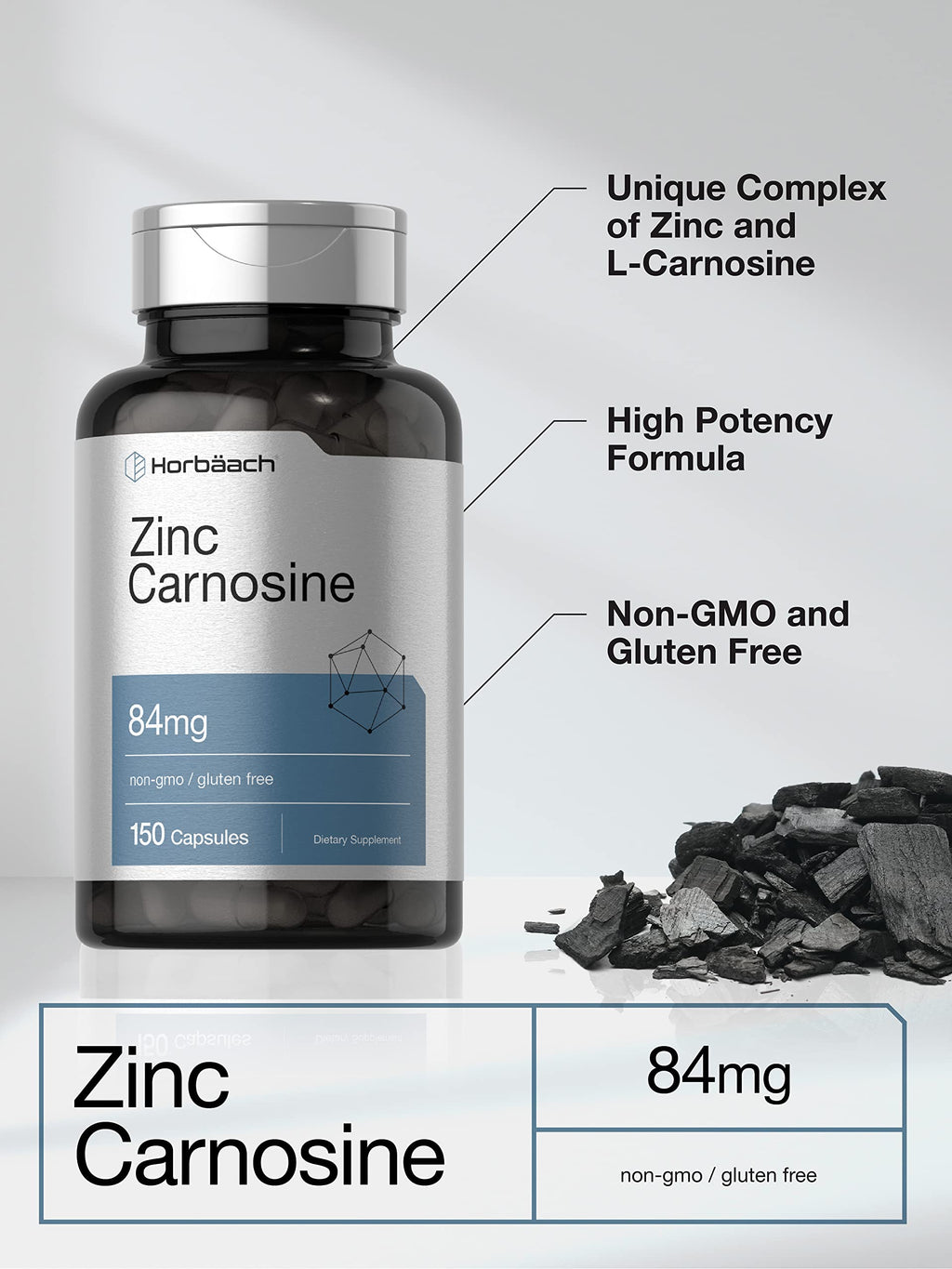 Horbäach Zinc Carnosine Supplement | 84mg per Capsule | 150 Count