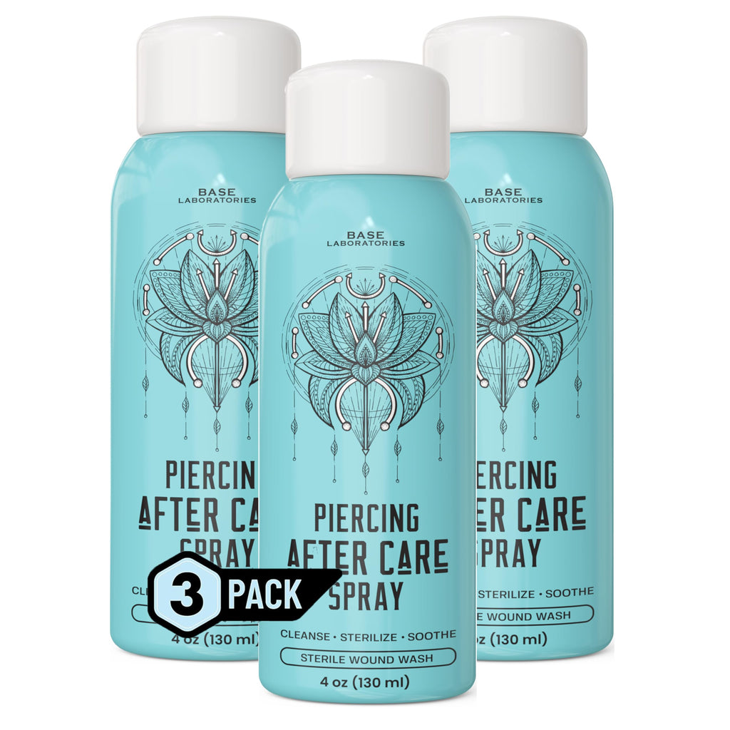 BASE LABORATORIES Piercing Aftercare Spray 4 oz, Saline Spray for Piercings | Ear Piercing Cleaner, Nose Piercing Spray, Saline Solution, Keloid Bump, Navel Care, Wound Wash, Belly Button Soak