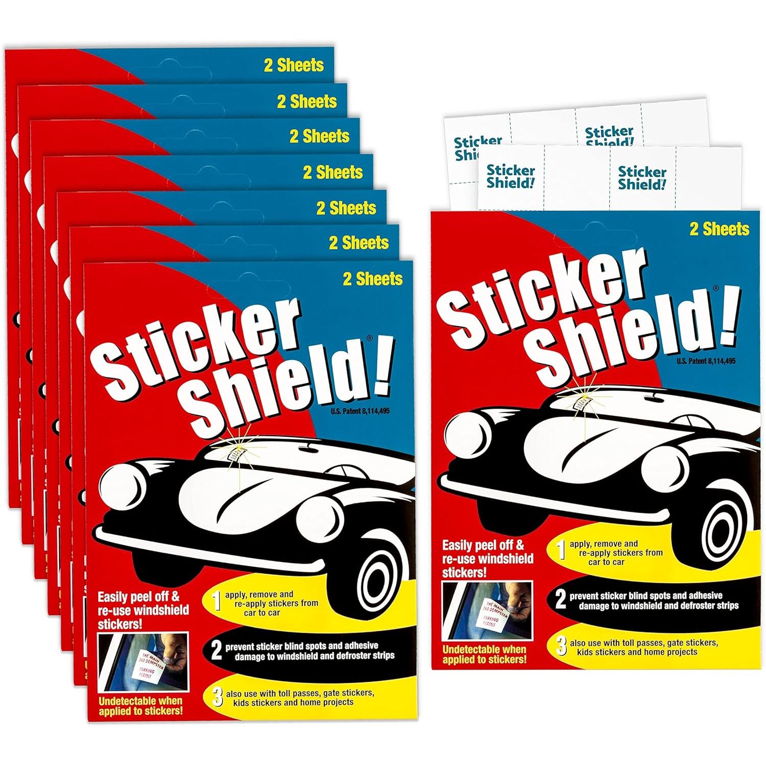 Buy now STICKER SHIELD - Windshield Sticker Applicator for Easy Application, Removal and Re-Application from Car to Car - 4 inch x 6 inch Sheets (2 Packs (4 Sheets Total)) 8 Packs (16 sheets total) at indiglob india