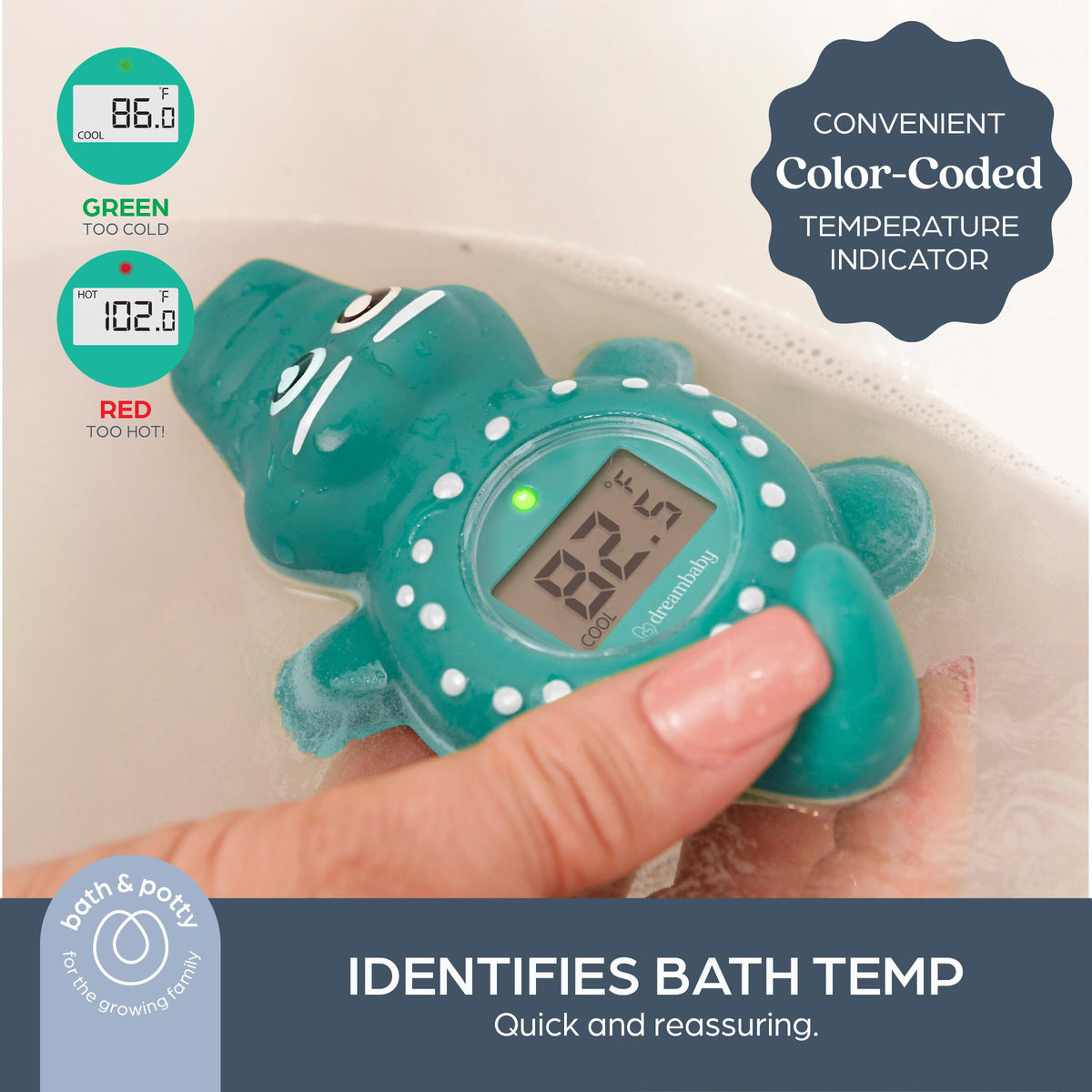 Dreambaby Floating Crocodile Bath Thermometer - Water Temperature Monitoring for Newborns, Infants, Toddlers - Croc Toy with Fahrenheit Display