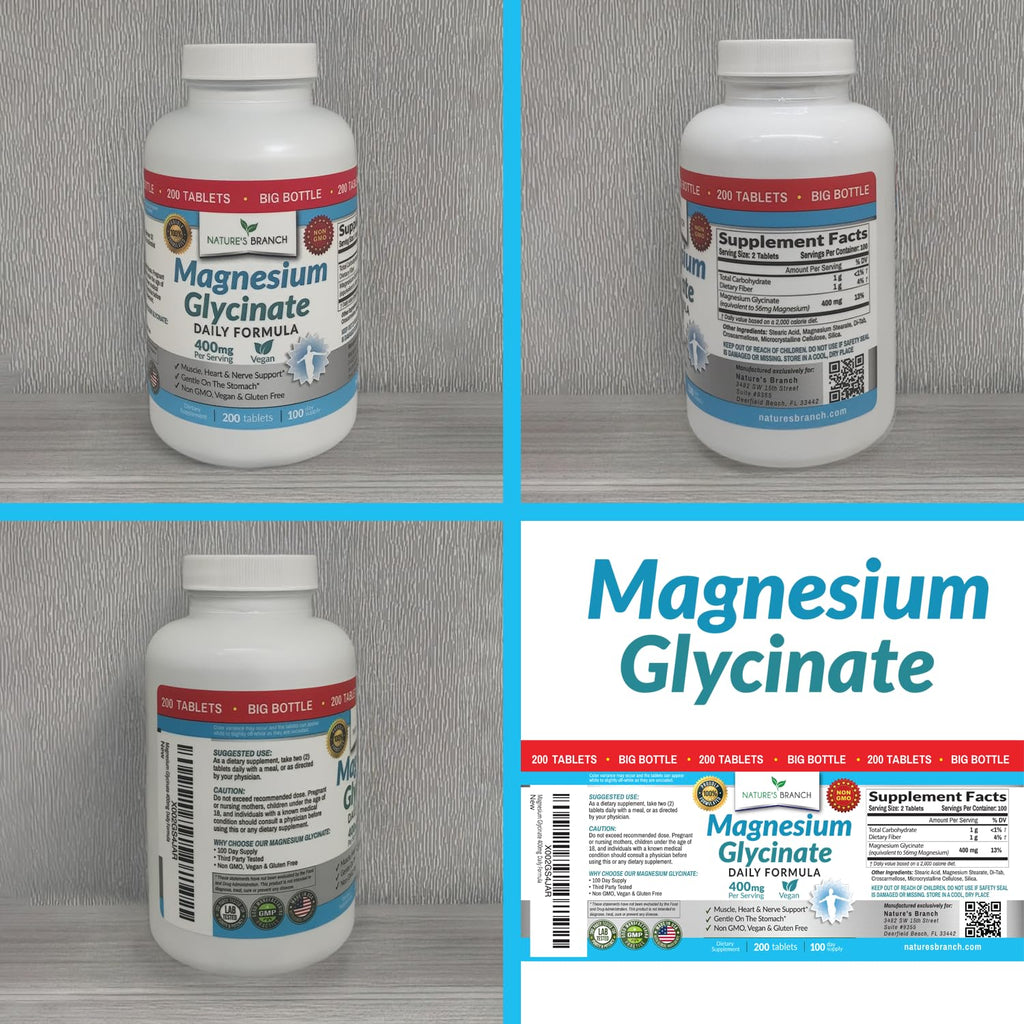 Magnesium Glycinate 400mg | 200 Tablets – High Absorption for Sleep & Heart | Mag Supplements for Cramps, Muscle & Calm – Non Buffered Bisglycinate, Extra Strength for Men and Women, Tablets Not Capsules