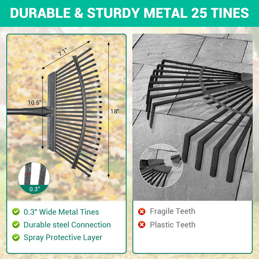 Rake for Leaves Set, Heavy-Duty Garden Rake for Lawns, 73-Inch Adjustable