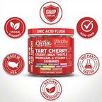 Clean Nutra Tart Cherry Gummies Uric Acid Flush Celery Milk Thistle Bromelain Vitamin C Magnesium Citrus Bergamot Ginger Stinging Nettle Leaf Chamomile Berberine Quercetin Support 60 Gummy Vitamins
