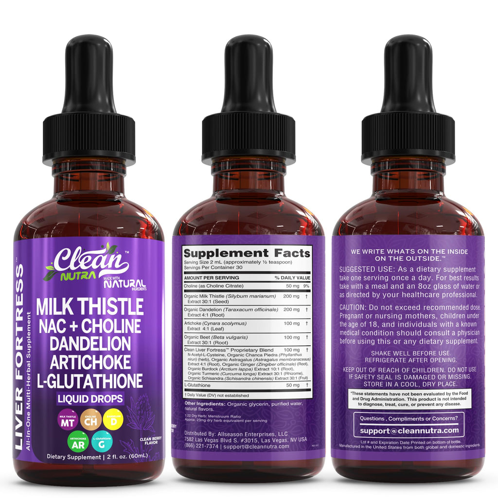 Clean Nutraceuticals Milk Thistle NAC Liver Cleanse Detox & Repair Supplement Liver Support Liquid Drops with Dandelion Extract, Artichoke, Chanca Piedra, Choline, L-Glutathione, Burdock, Schisandra