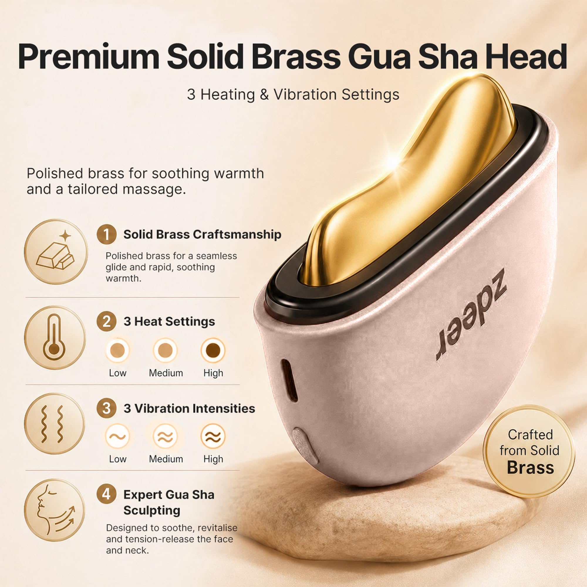 GS5 Electric Heated Gua Sha Kit, Red Light Face Massager Tool, Pink | Brass Beauty Device for Face & Neck Sculpting & Firming, 2 × 10ml Essential Oils, 3 Heat & Vibration Levels, Gift for Women