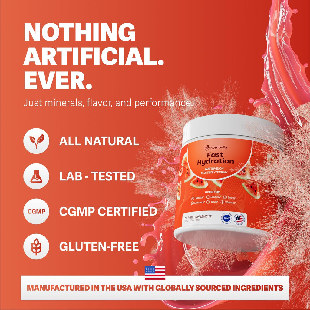 Rosabella Electrolyte Drink Powder – Watermelon – Sugar-Free Hydration Drink Mix – Electrolytes Powder with Sodium, Potassium, Magnesium, Calcium – Travel Jar – 30 Servings (5.6 oz)