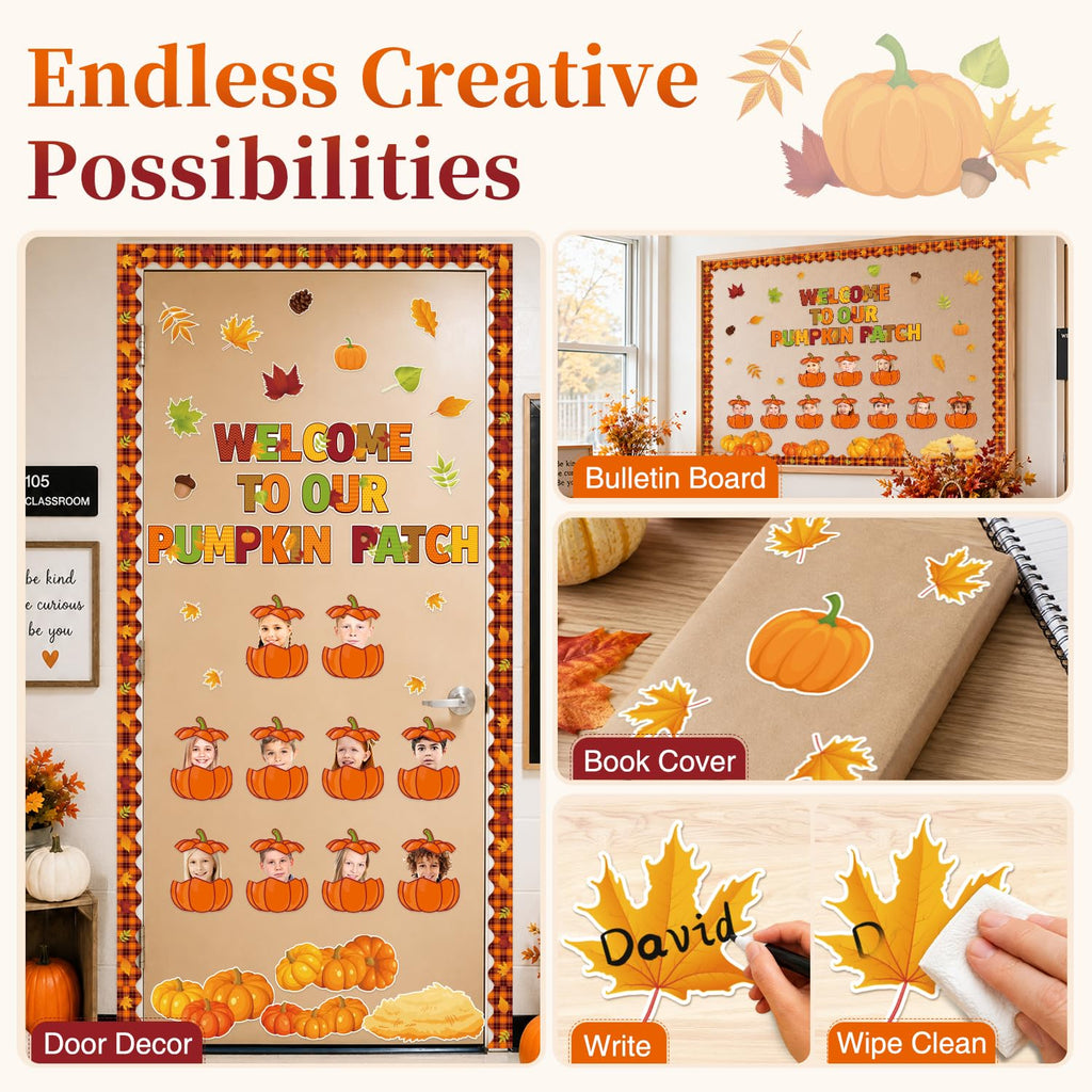 Fall Bulletin Board Decorations, 63 Pcs Pumpkin Classroom Set