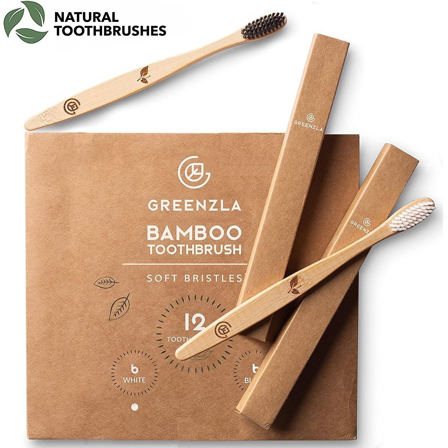 Buy now Greenzla Bamboo Toothbrushes for Adults â€“ 12 Pack Wooden Toothbrush Set with Charcoal-Infused Soft Bristles, Natural Oral Care for Daily Use at indiglob india