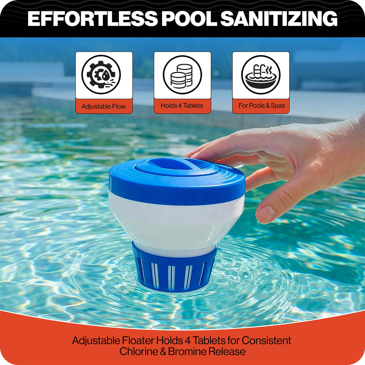Swimables 3" Chlorine Tablet Floater, Pool Chlorine Floater for 3 Inch Tablets, Floating Dispenser & Pool Chlorine Dispenser, Adjustable Chlorine Floater for Pool, Hot Tub Chlorine Floater & Spas