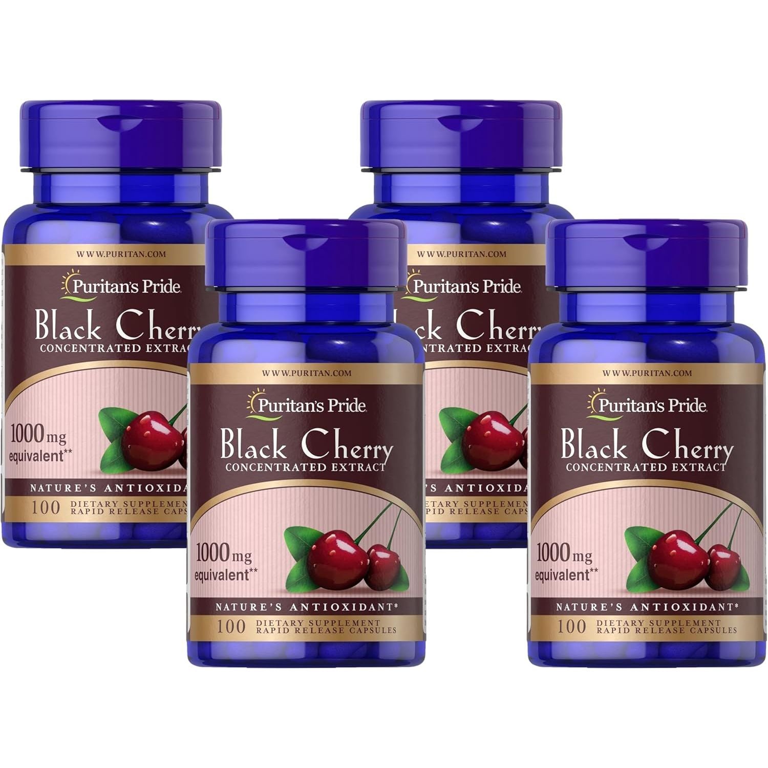 Buy now Puritan's Pride Black Cherry Concentrated Extract 250 mg (1000mg Equivalent), Dietary Supplement for General Wellness and Healthy Lifestyle*, 50 Day Supply, 100 Rapid Release Capsules 100 Count (Pack of 4) at indiglob india