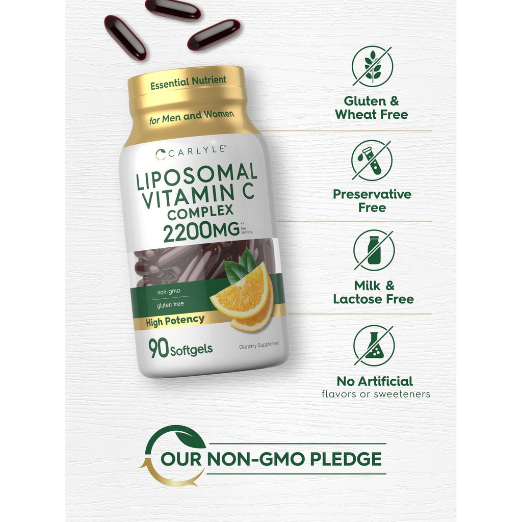 Carlyle Liposomal Vitamin C | 2200mg | 90 Softgel Capsules | High Potency Complex Supplement | Non-GMO, Gluten Free Packaging May Vary