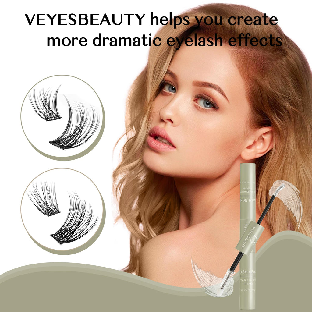 VEYESBEAUTY Lash Bond and Seal Waterproof 2 in 1 Cluster Lash Glue White | Eyelash Extensions Long Lasting Strong Hold Individual Eyelash Glue for Self-Application at Home