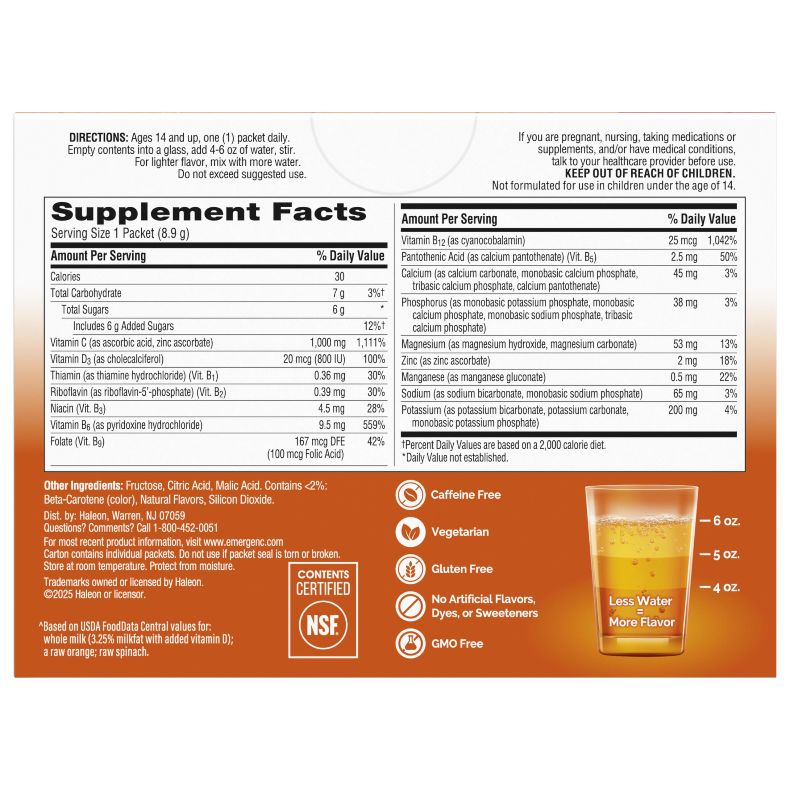 Emergen-C 1000mg Vitamin C Immune Support Powder, Super Orange, 60 ct | B Vitamins for Energy, Zinc and Manganese, Vitamin D, Electrolytes, Natural Flavor, Dissolves Quick